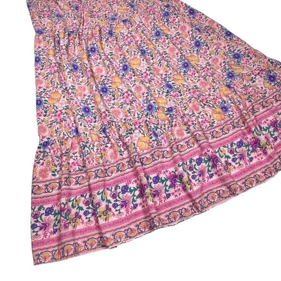R Vivimos Tiered Floral Maxi Dress Sz.S Pink Short Sleeve Cottage Boho Romantic - Picture 14 of 16